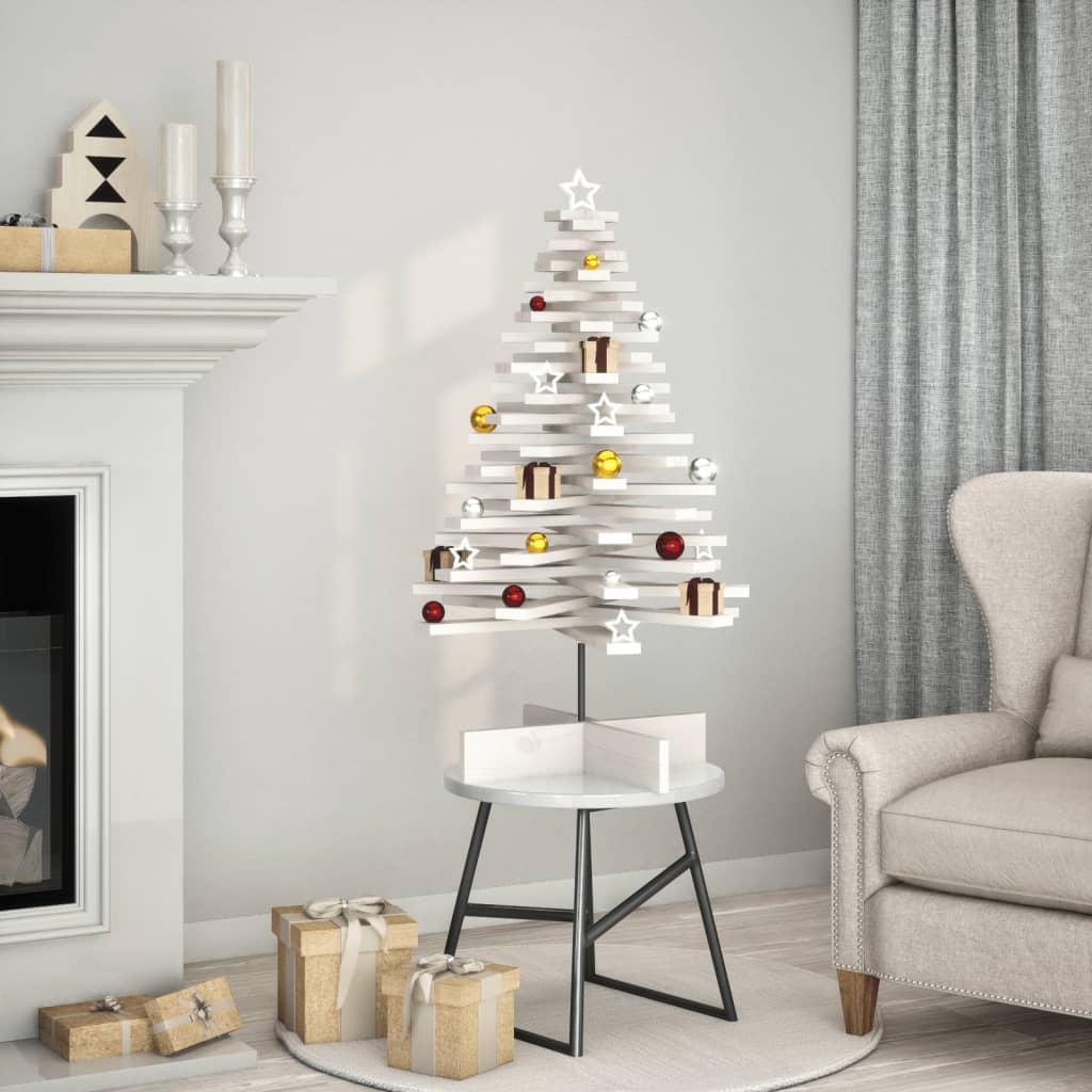 Arbre de Noël en bois pour décoration blanc 100 cm pin massif - Xios Store SNC