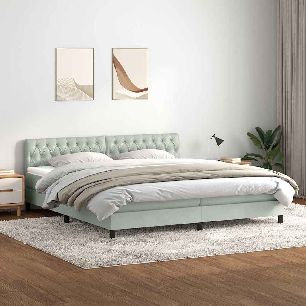 Sommier à lattes de lit et matelas gris clair 200x220cm velours Lits & cadres de lit vidaXL