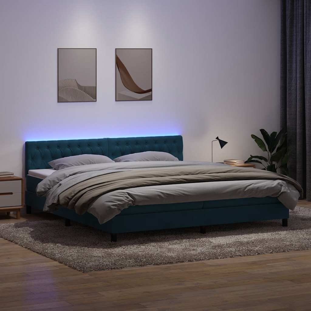 Sommier à lattes de lit et matelas bleu foncé 200x220cm velours Lits & cadres de lit vidaXL