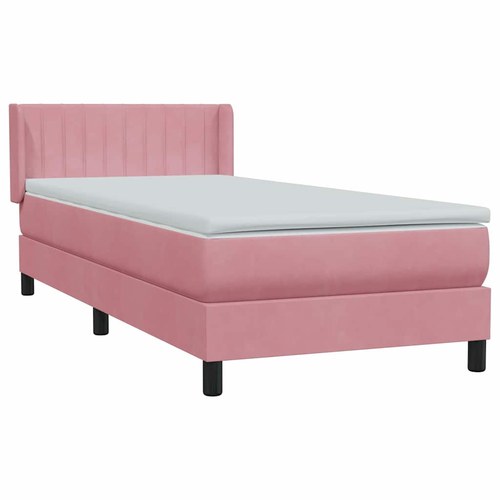 Sommier à lattes de lit avec matelas rose 90x220 cm velours