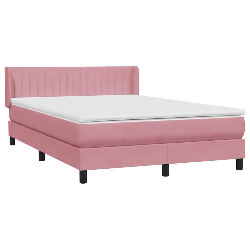 Sommier à lattes de lit avec matelas rose 140x220 cm velours