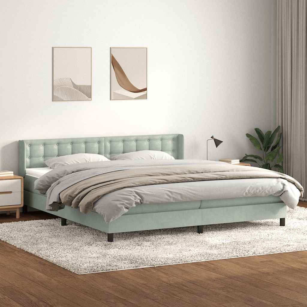 Sommier à lattes de lit et matelas gris clair 200x220cm velours Lits & cadres de lit vidaXL