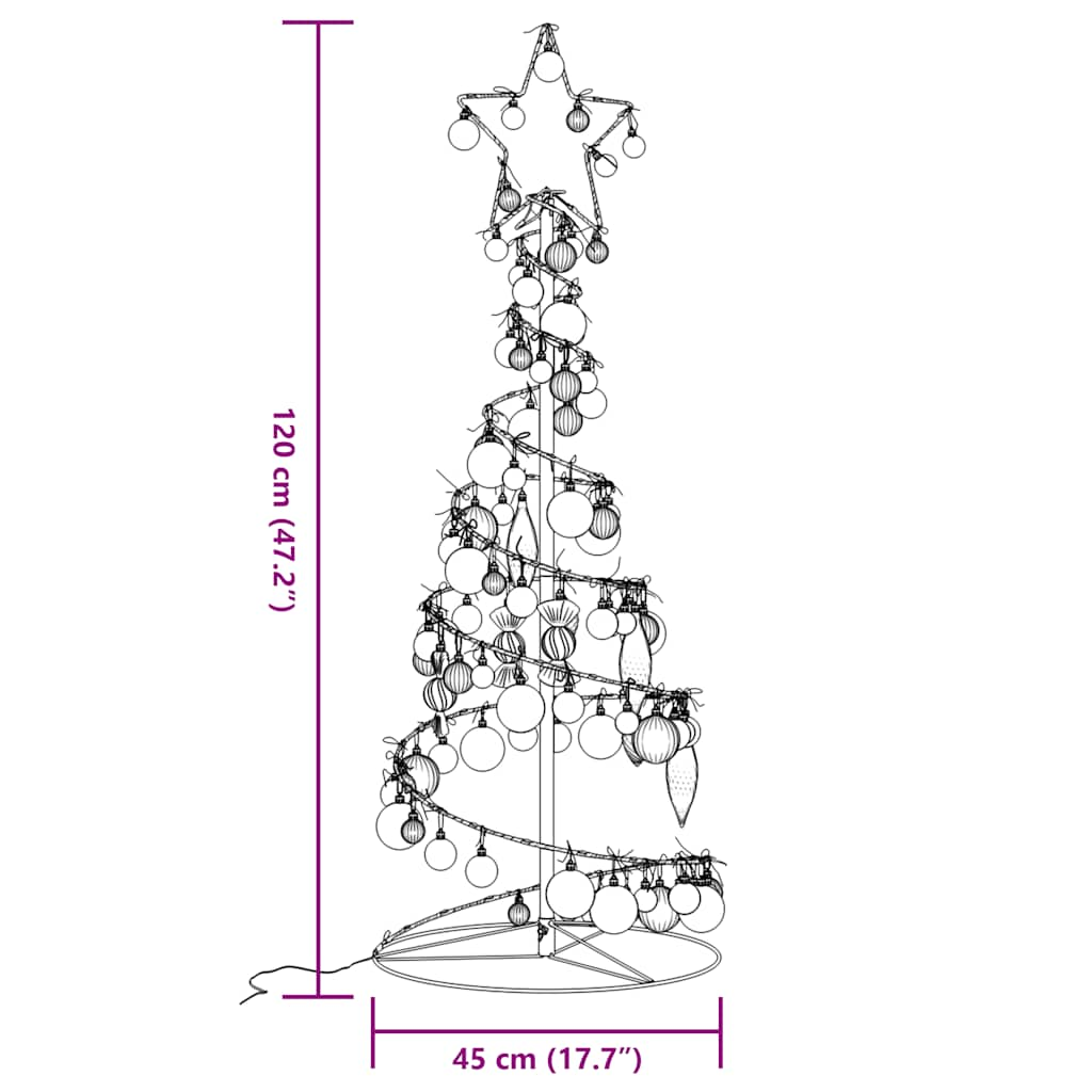 Arbre de Noël cône lumineux avec boules 80 LED 120 cm - Xios Store SNC