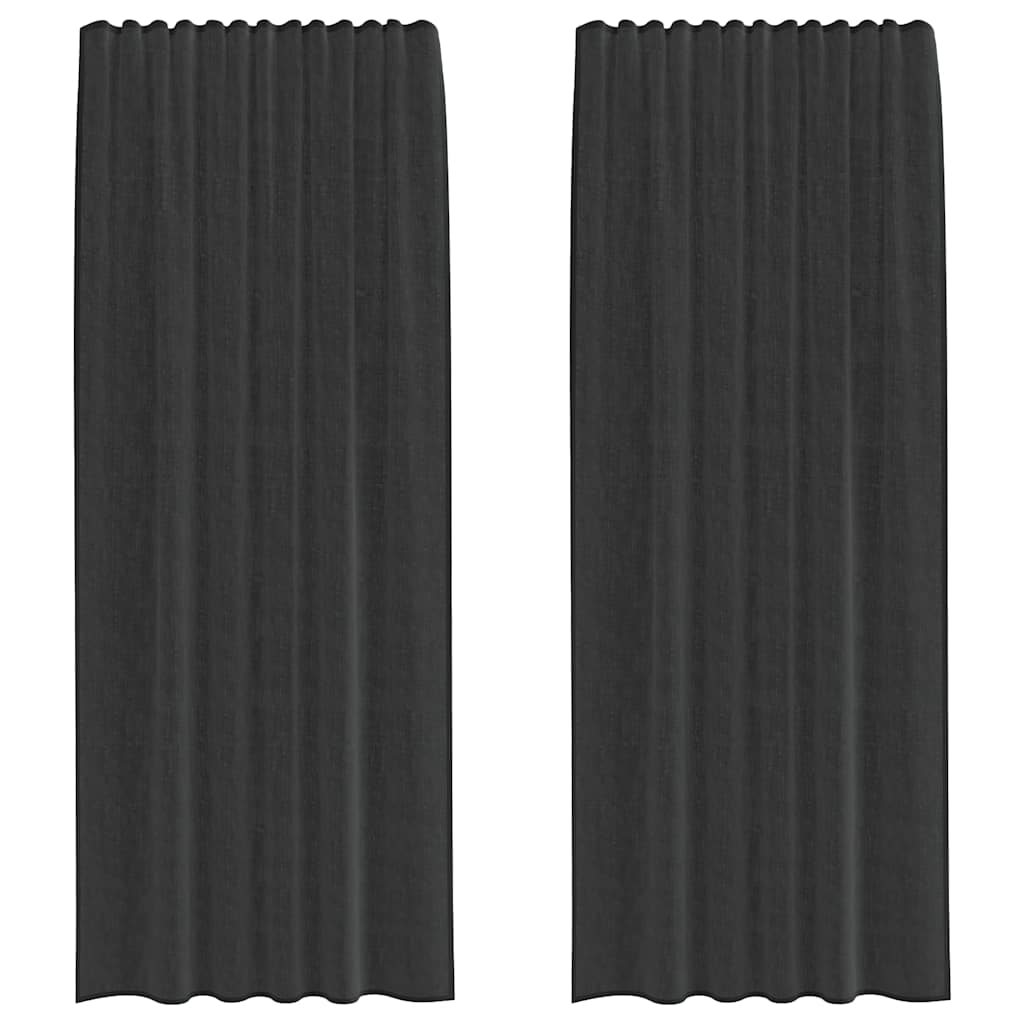 Rideaux en voile avec passants 2 pcs noir Rideaux vidaXL