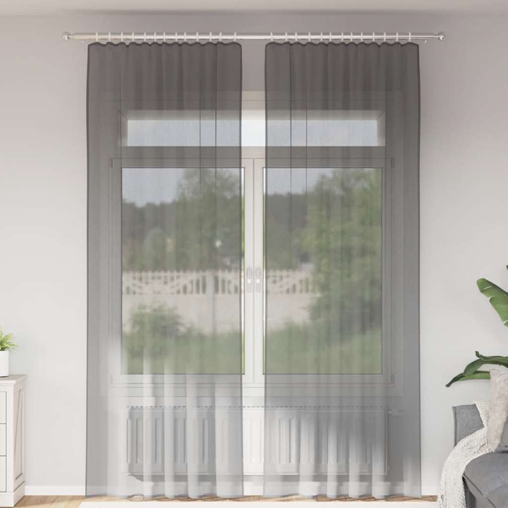 Rideaux en voile avec boucles 2 pcs gris foncé 140x260 cm Rideaux vidaXL