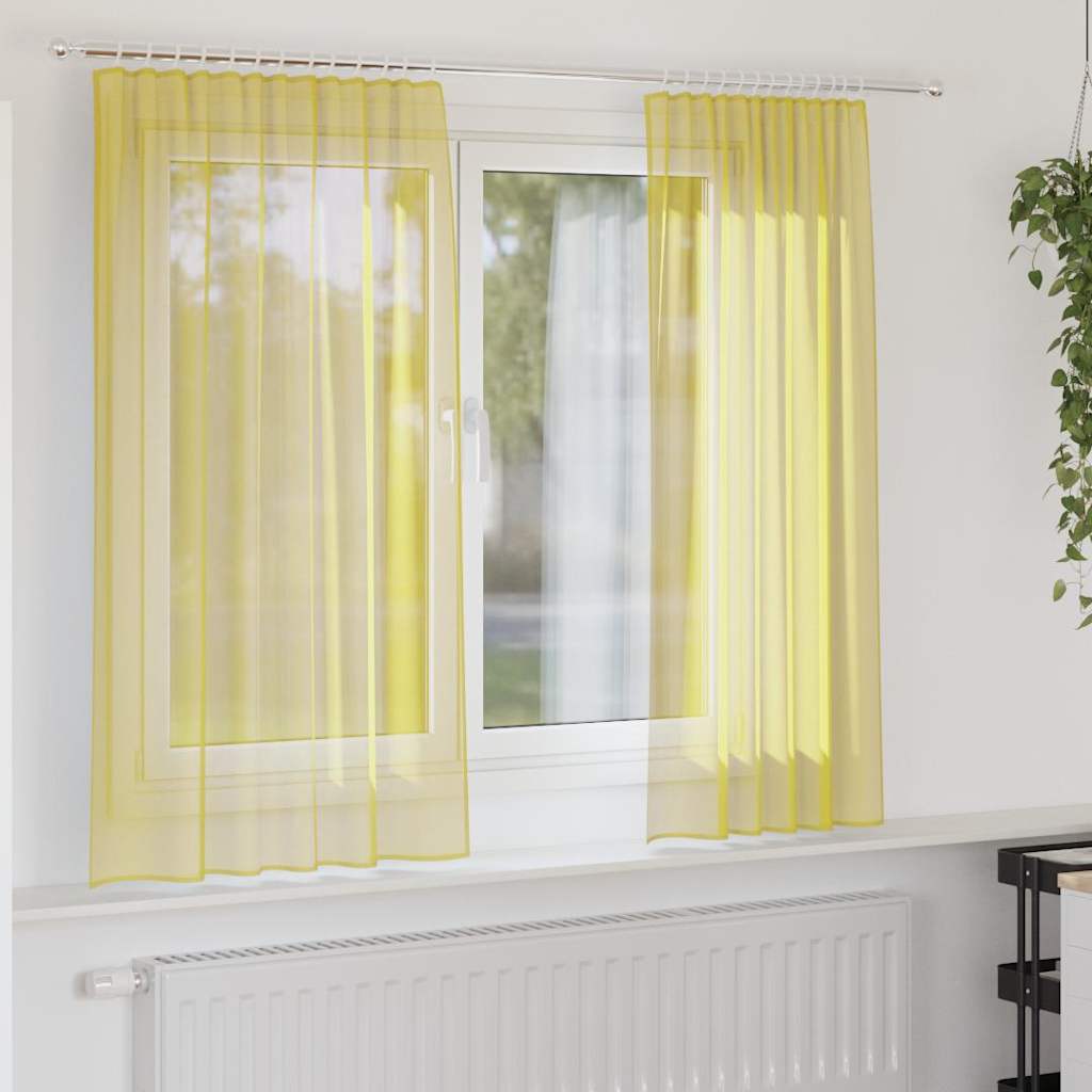 Rideaux en voile avec boucles 2 pcs jaune 140x175 cm Rideaux vidaXL