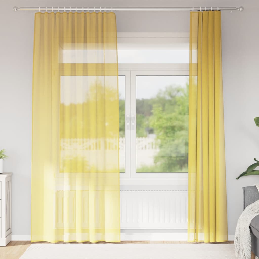 Rideaux en voile avec boucles 2 pcs jaune 140x245 cm Rideaux vidaXL