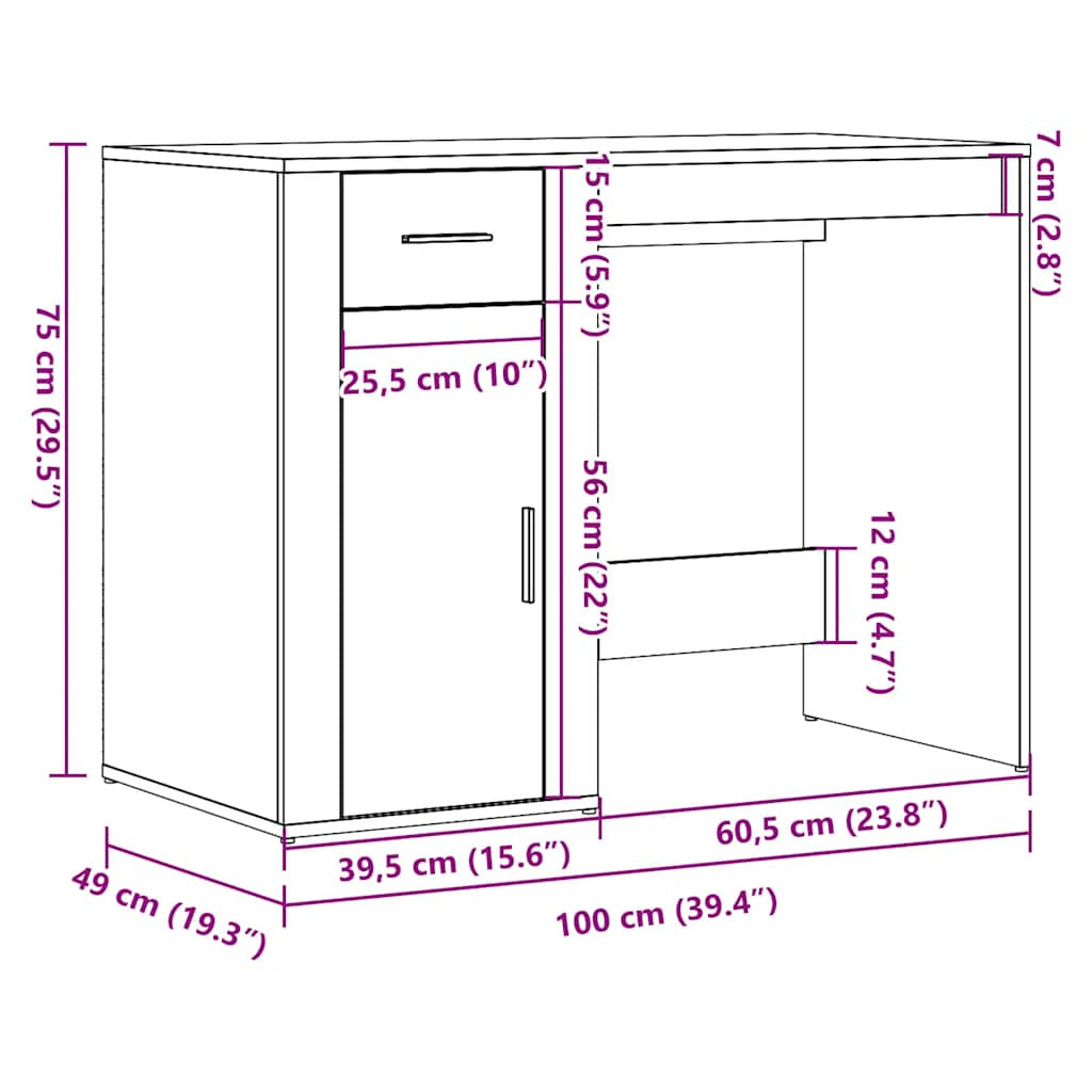 Bureau chêne artisanal 100x49x75 cm bois d'ingénierie Bureaux vidaXL   