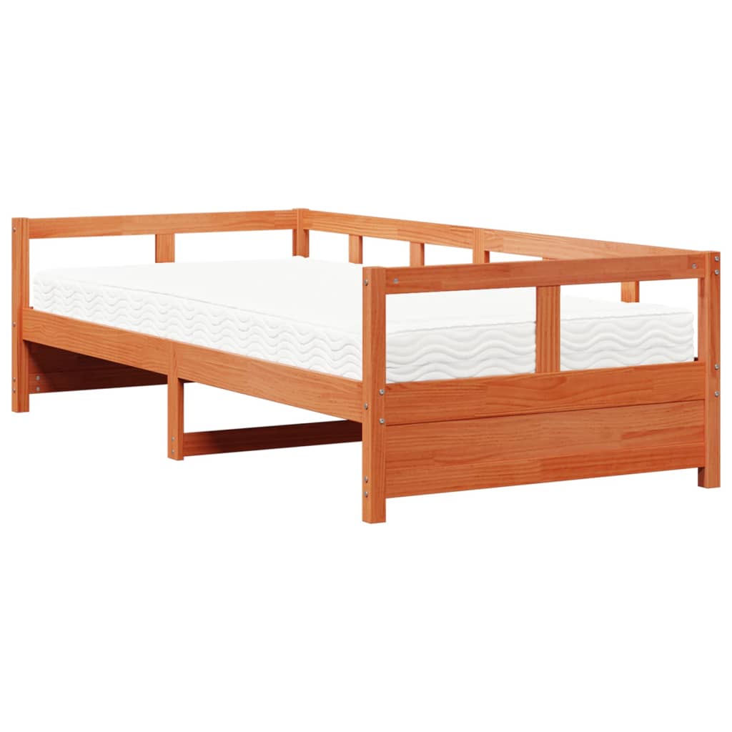 Lit de jour avec matelas cire marron 90x200 cm bois pin massif Lits & cadres de lit vidaXL   