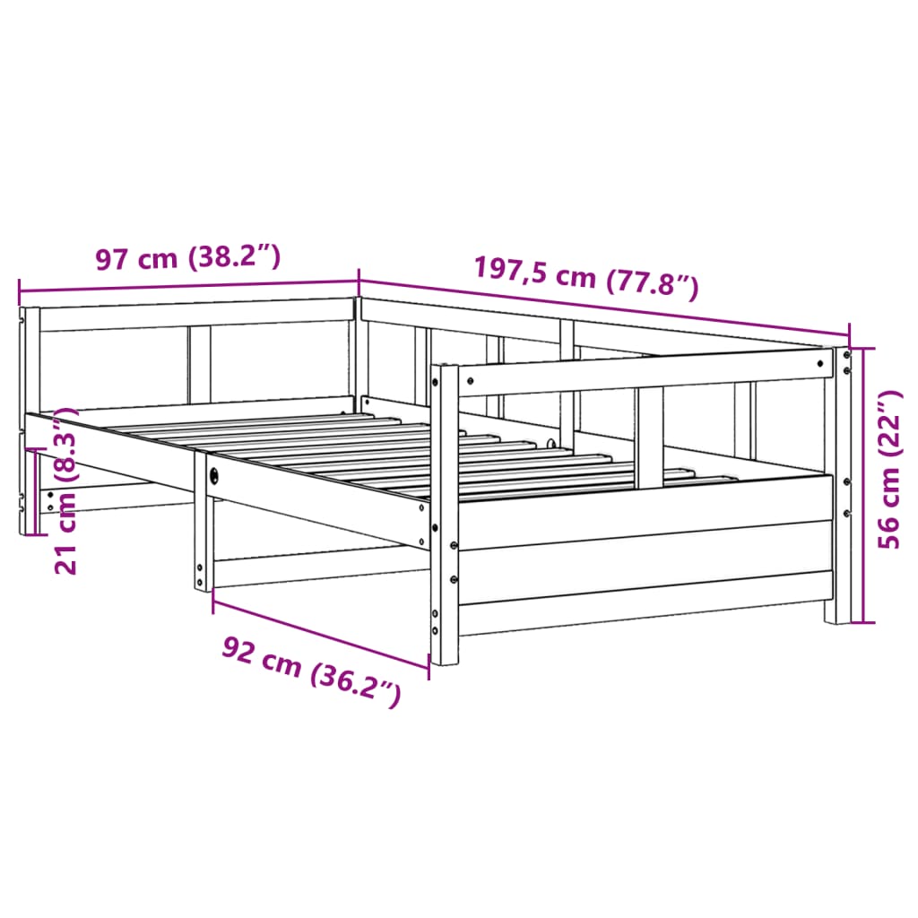 Lit de jour avec matelas 90x190 cm bois de pin massif Lits & cadres de lit vidaXL   