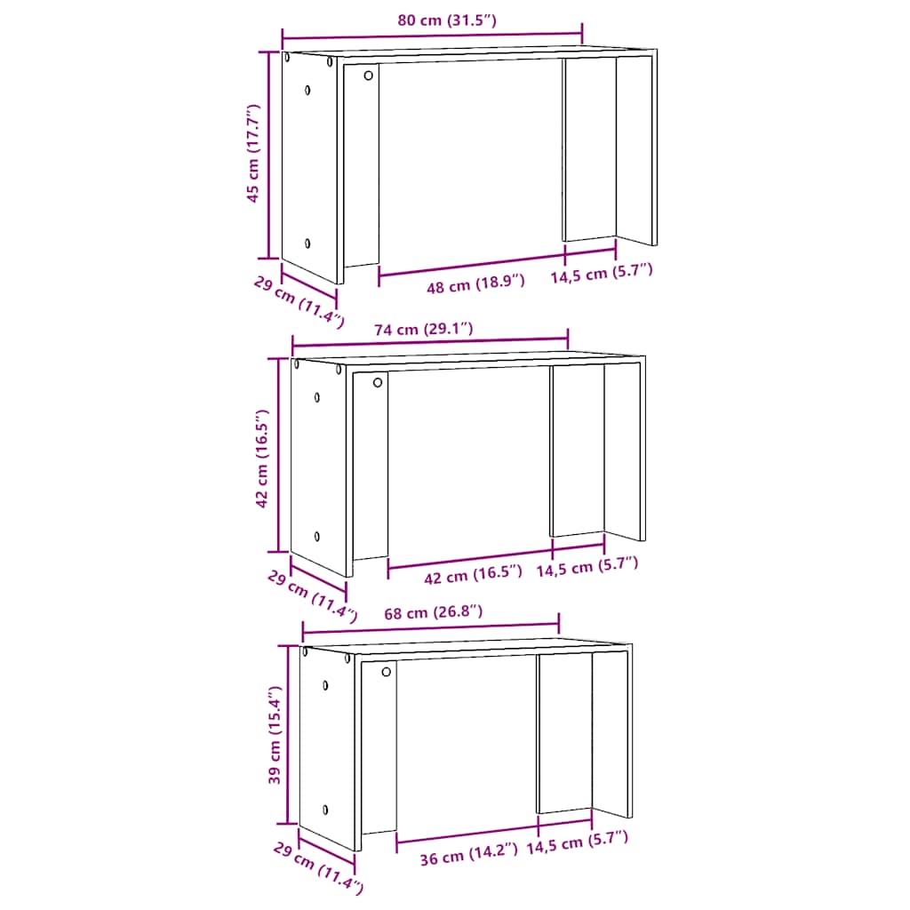 Tables gigognes 3 pcs blanc bois d'ingénierie Tables d'appoint vidaXL   