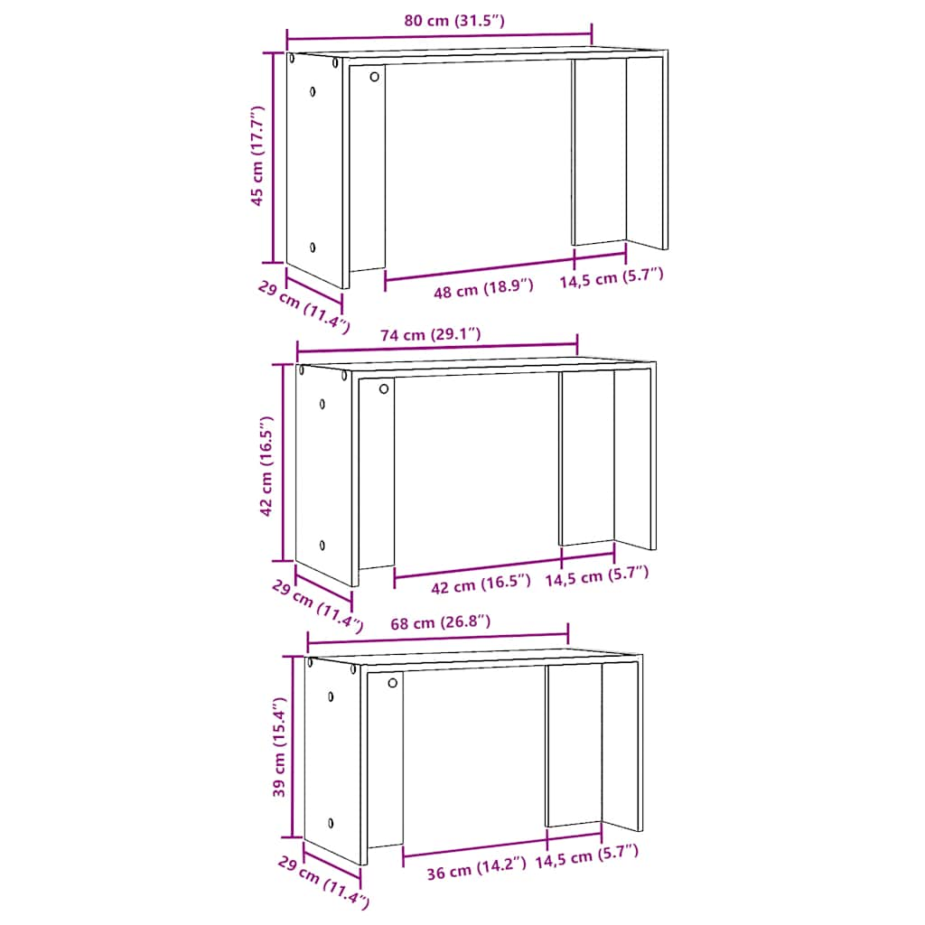 Tables gigognes 3 pcs chêne sonoma bois d'ingénierie Tables d'appoint vidaXL   