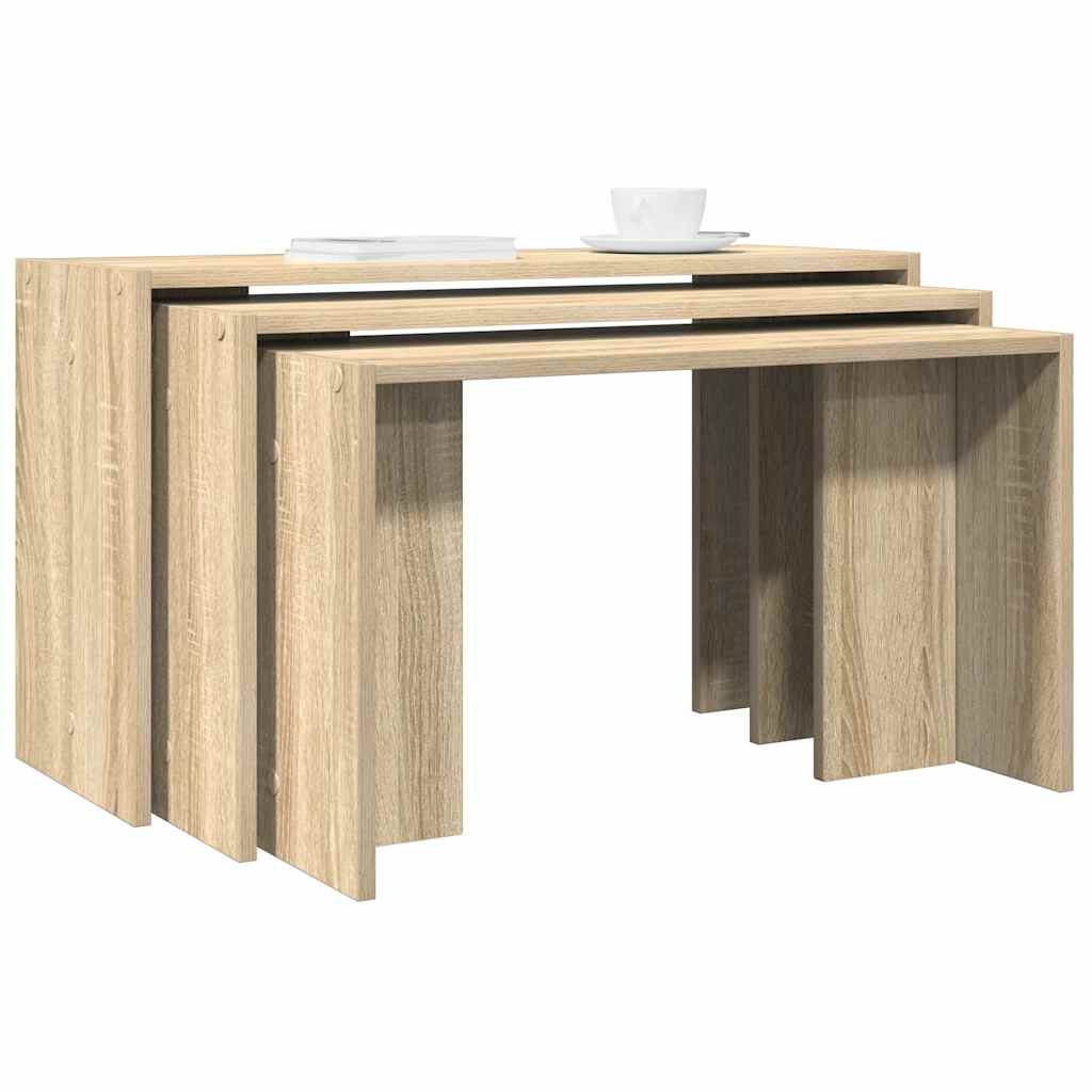 Tables gigognes 3 pcs chêne sonoma bois d'ingénierie Tables d'appoint vidaXL   