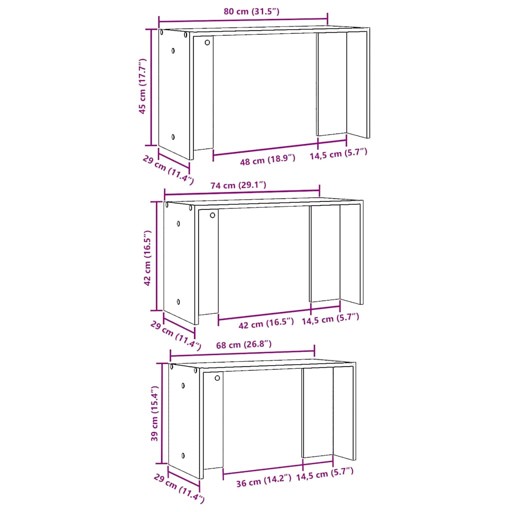 Tables gigognes 3 pcs sonoma gris bois d'ingénierie Tables d'appoint vidaXL   