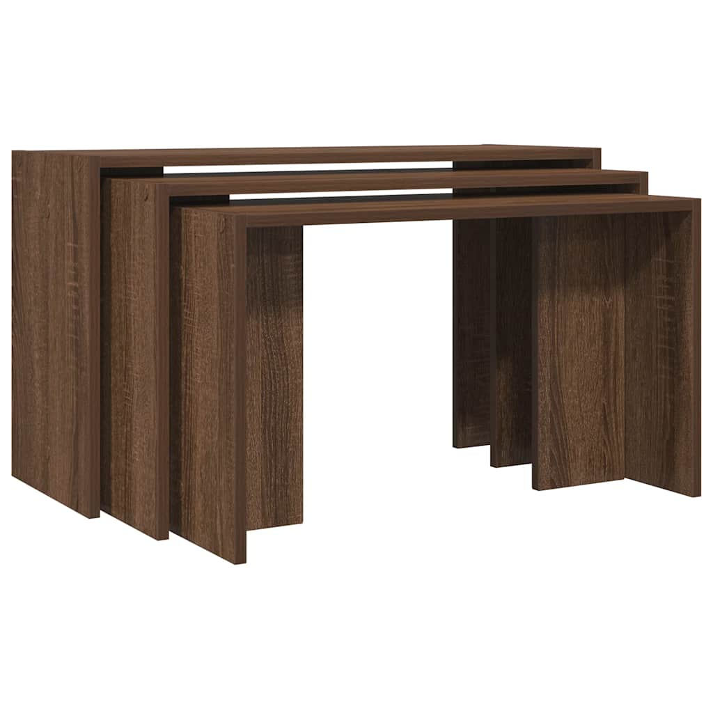 Tables gigognes 3 pcs chêne marron bois d'ingénierie Tables d'appoint vidaXL   