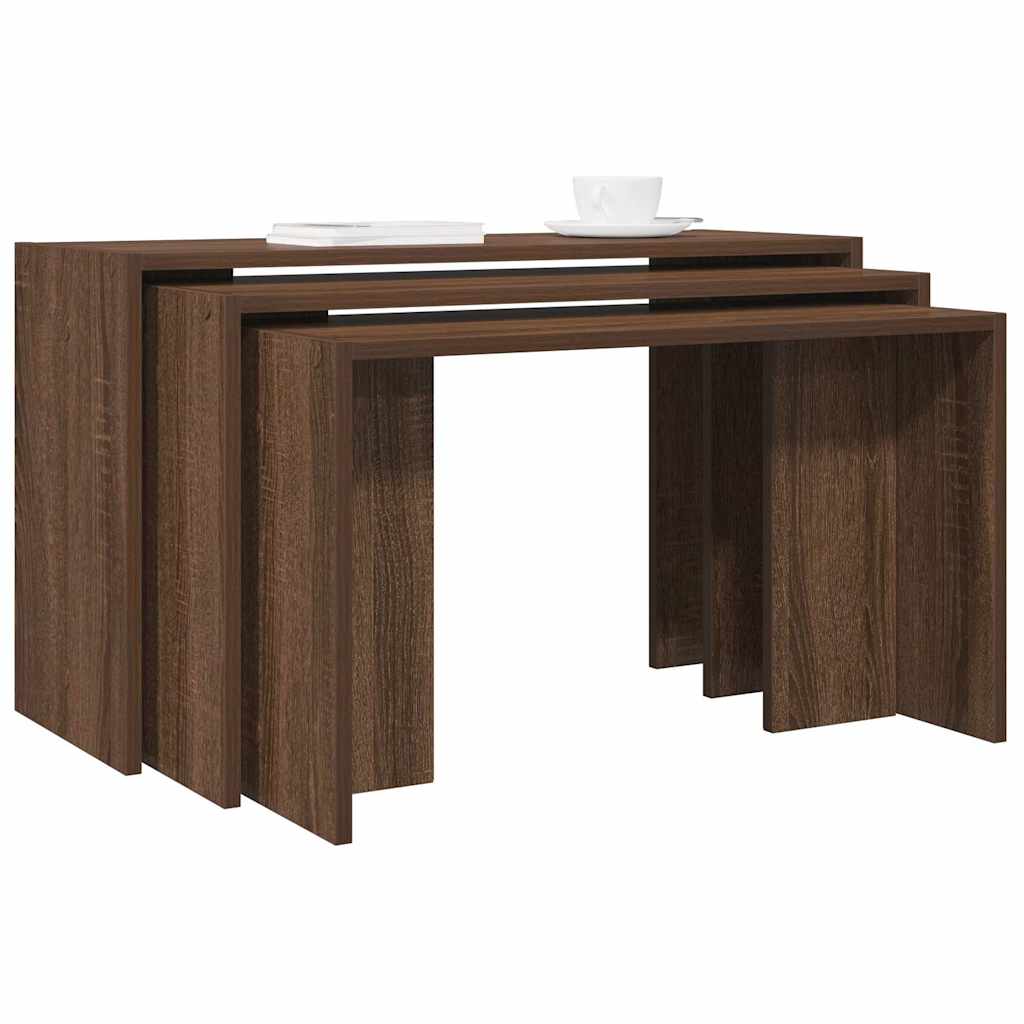 Tables gigognes 3 pcs chêne marron bois d'ingénierie Tables d'appoint vidaXL   