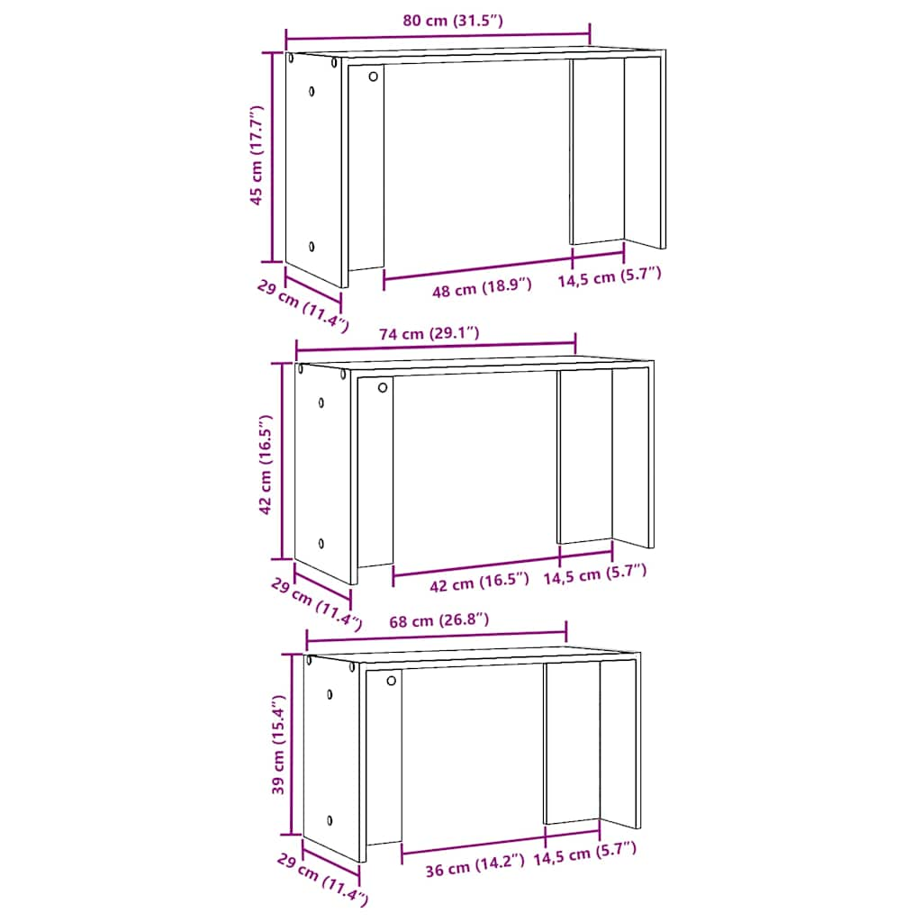 Tables gigognes 3 pcs vieux bois bois d'ingénierie Tables d'appoint vidaXL   