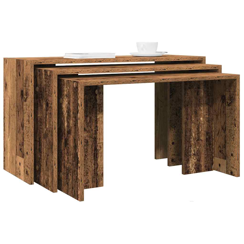 Tables gigognes 3 pcs vieux bois bois d'ingénierie Tables d'appoint vidaXL   