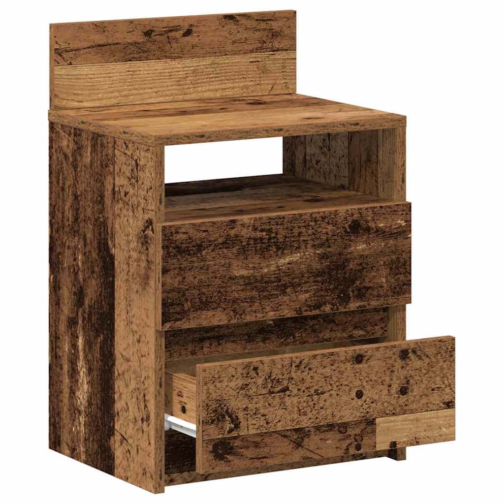 Table de chevet avec 2 tiroirs vieux bois 40x33x60 cm - Xios Store SNC