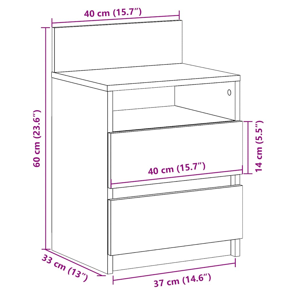 Table de chevet avec 2 tiroirs vieux bois 40x33x60 cm - Xios Store SNC