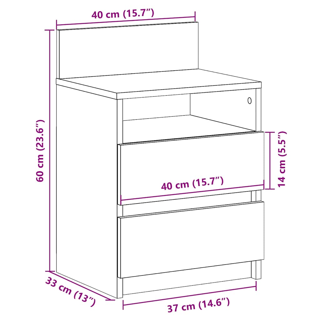 Table de chevet avec 2 tiroirs chêne artisanal 40x33x60 cm - Xios Store SNC