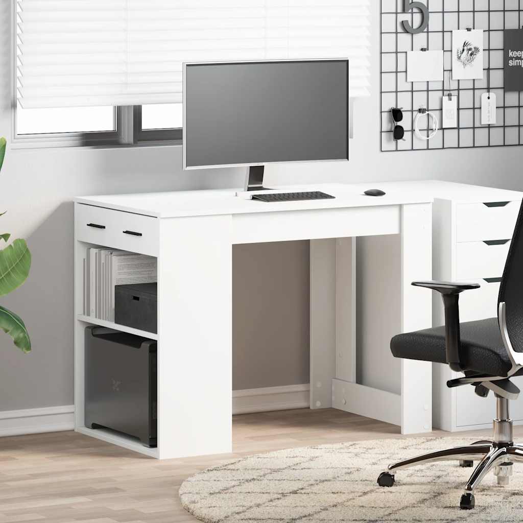 Bureau avec tiroir et étagère blanc bois d'ingénierie Tables à manger vidaXL   