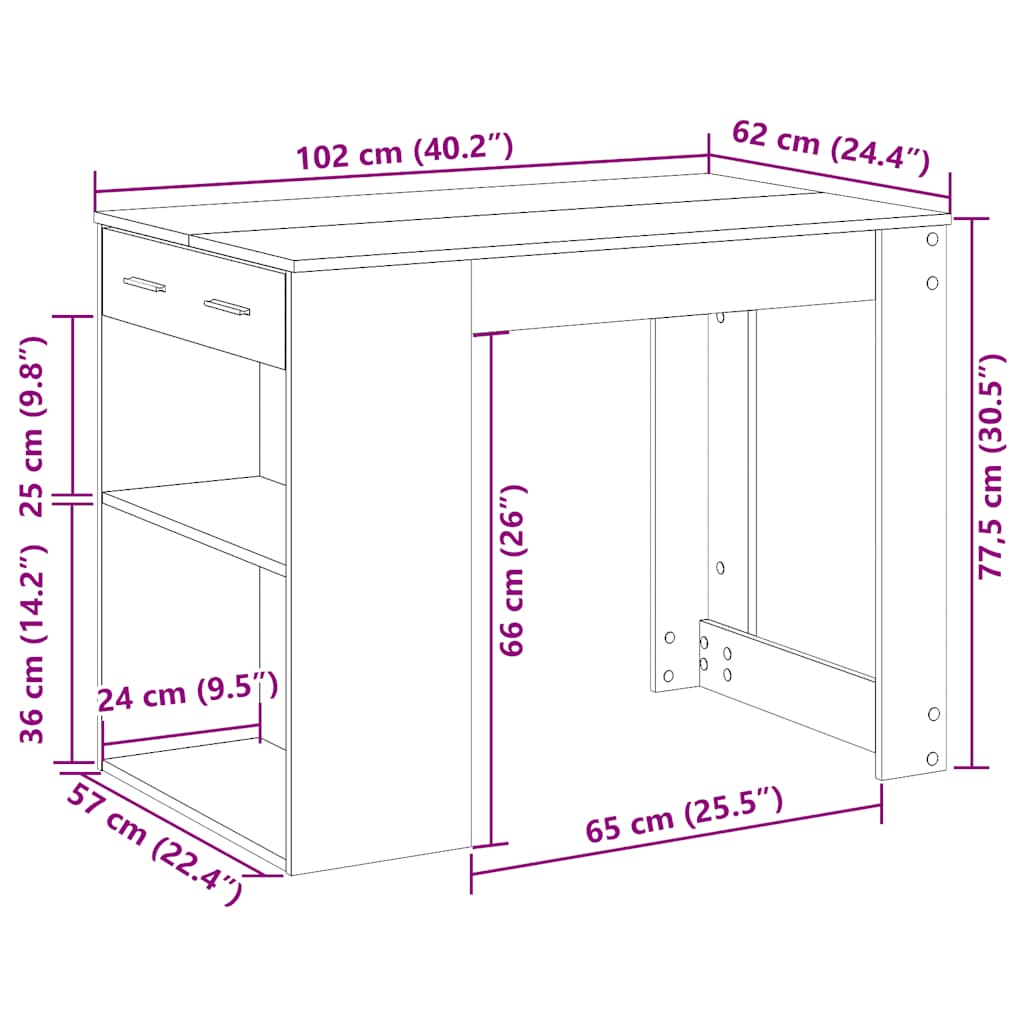 Bureau avec tiroir et étagère blanc bois d'ingénierie Tables à manger vidaXL   