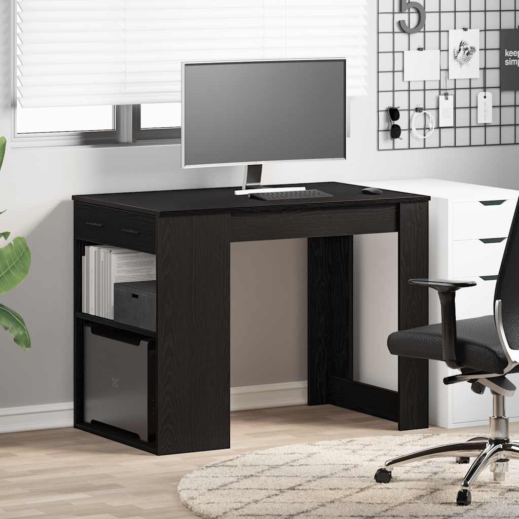 Bureau avec tiroir et étagère chêne noir bois d'ingénierie Tables à manger vidaXL   