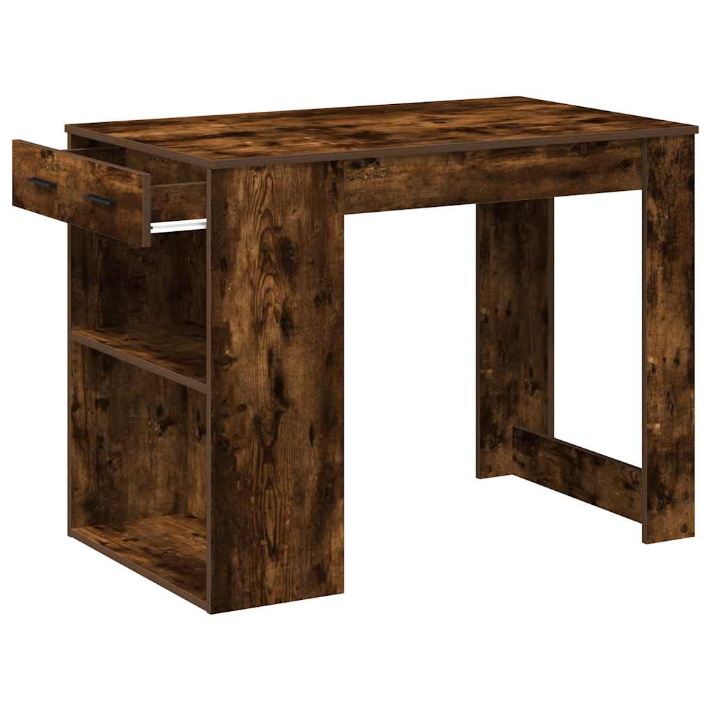 Bureau avec tiroir et étagère chêne fumé bois d'ingénierie Tables à manger vidaXL   