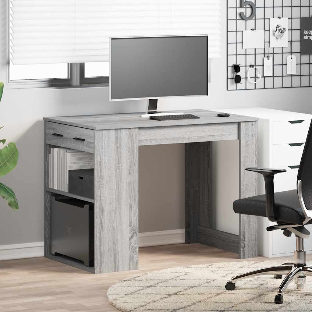 Bureau avec tiroir et étagère sonoma gris bois d'ingénierie Tables à manger vidaXL   