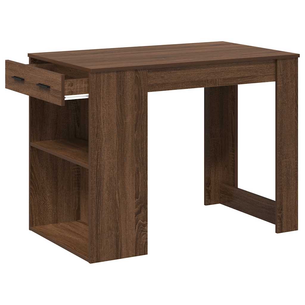 Bureau avec tiroir et étagère chêne marron bois d'ingénierie Tables à manger vidaXL   