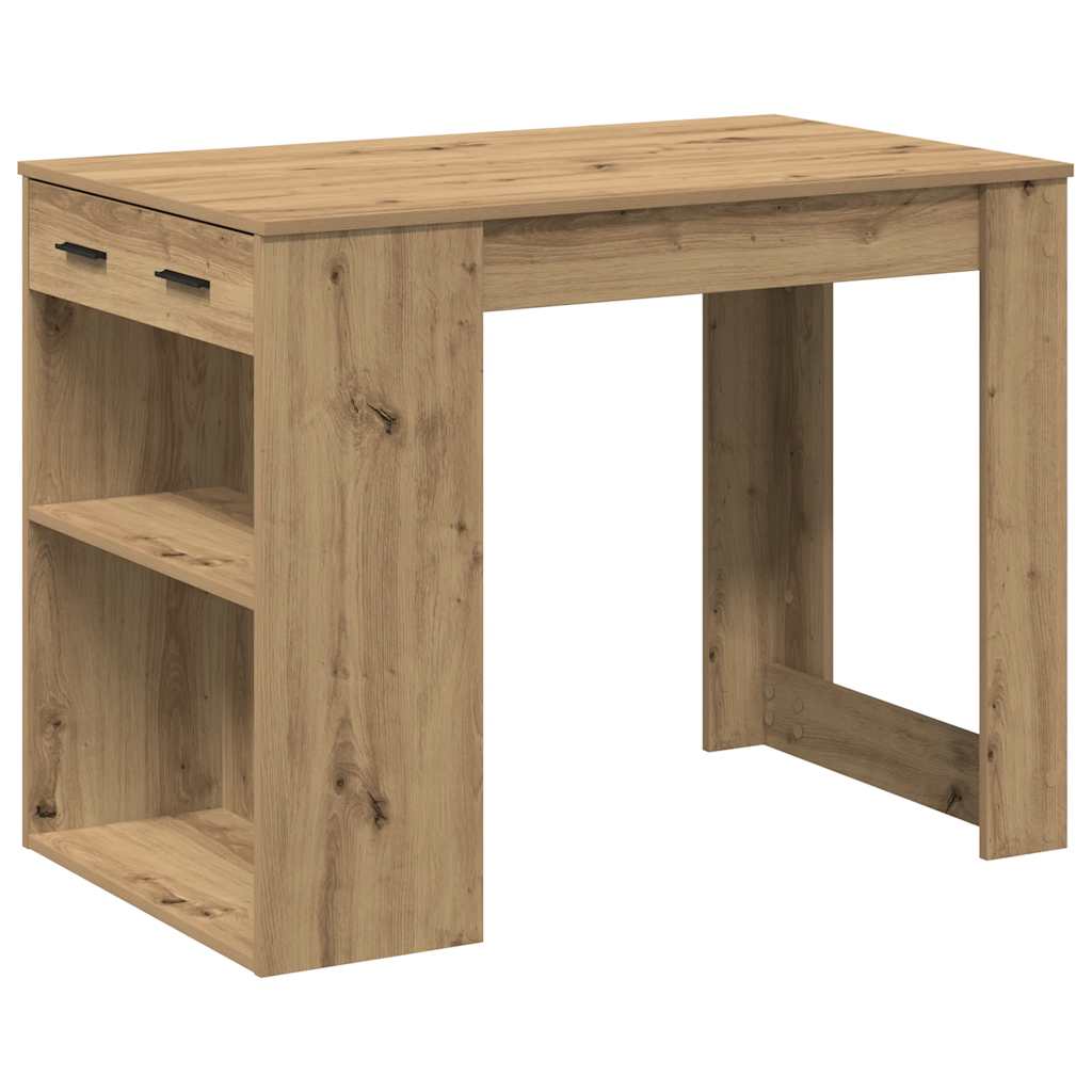 Bureau avec tiroir et étagère chêne artisanal bois d'ingénierie Tables à manger vidaXL   