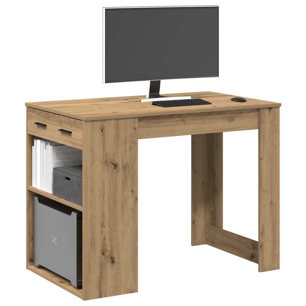 Bureau avec tiroir et étagère chêne artisanal bois d'ingénierie Tables à manger vidaXL   