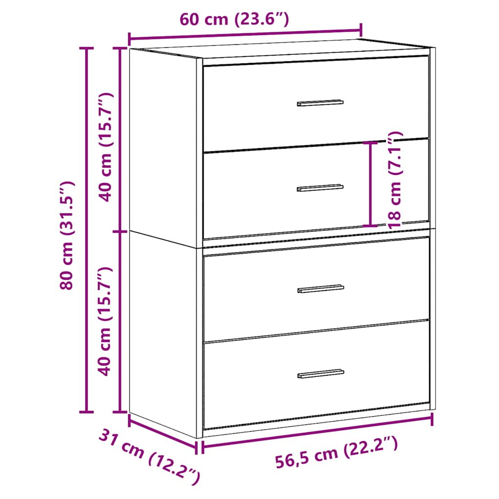 Armoires avec 2 tiroirs 2 pcs gris béton bois d'ingénierie Commodes vidaXL