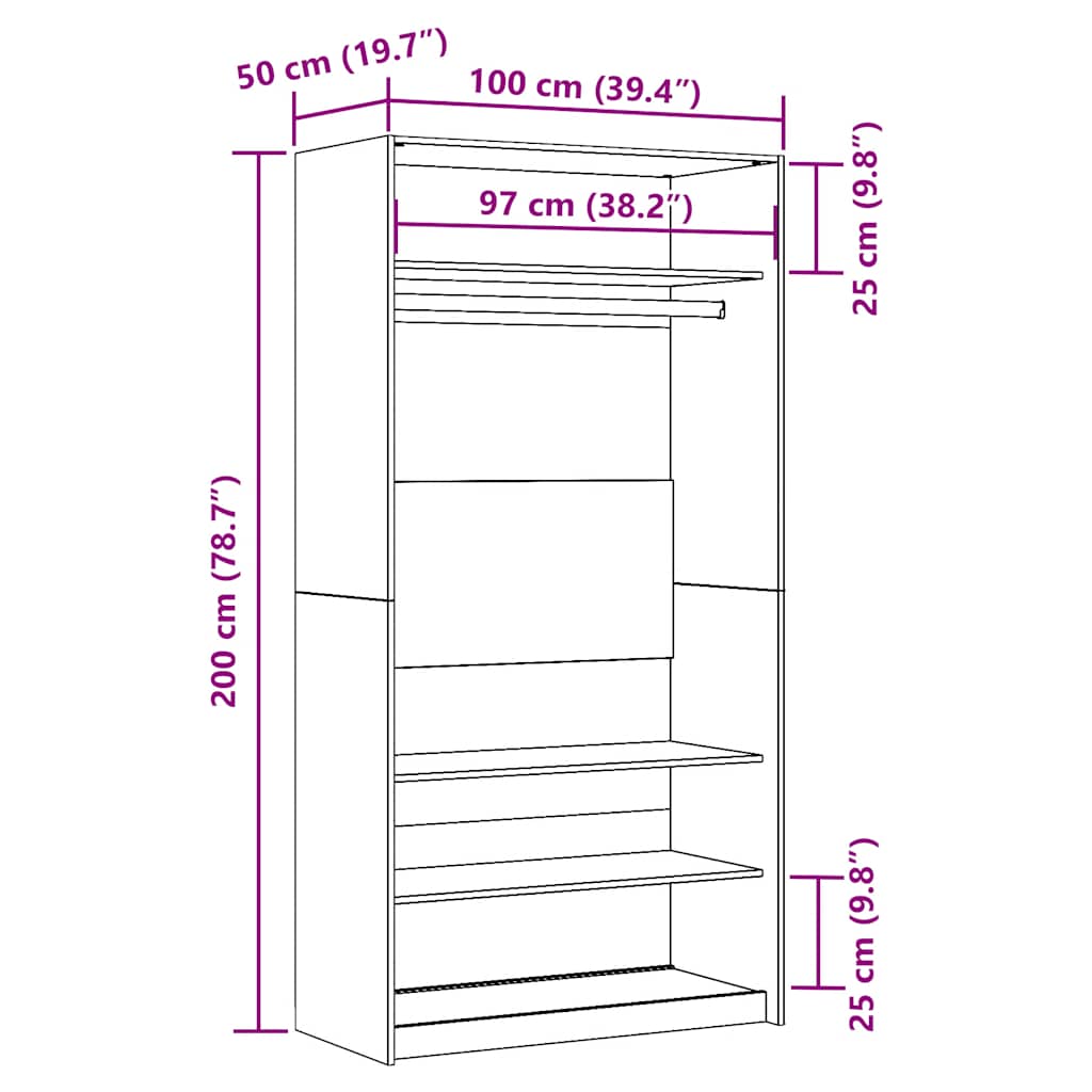 Garde-robe vieux bois 100x50x200 cm bois d'ingénierie Armoires vidaXL   