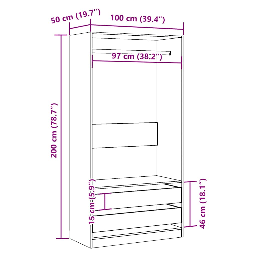 Garde-robe vieux bois 100x50x200 cm bois d'ingénierie Armoires vidaXL