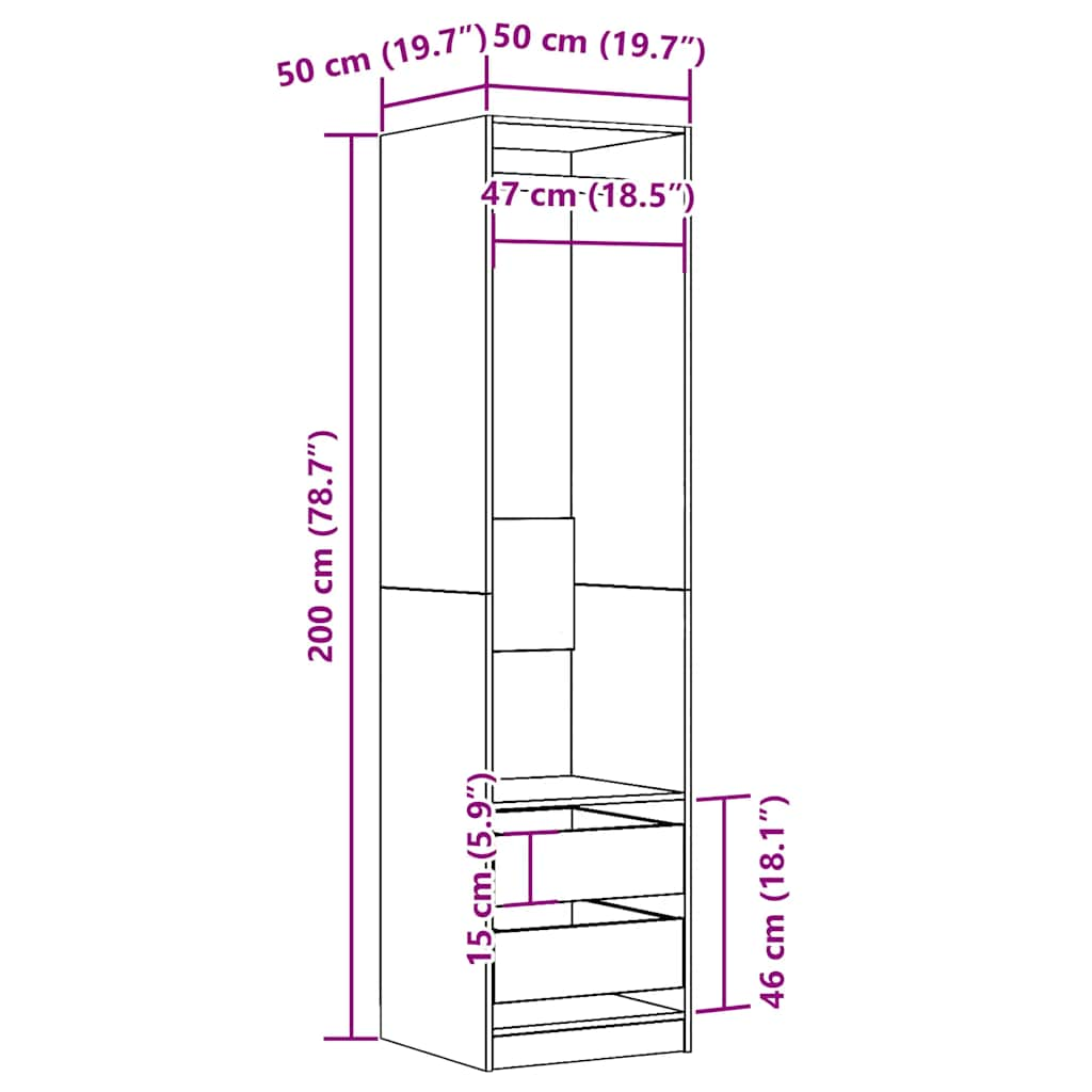 Garde-robe vieux bois 50x50x200 cm bois d'ingénierie Armoires vidaXL   