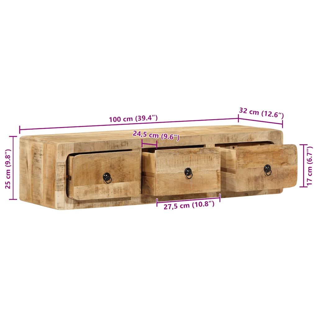 Meuble TV mural 100x32x25 cm bois massif manguier brut Fixations & meubles de rangement multimédia vidaXL