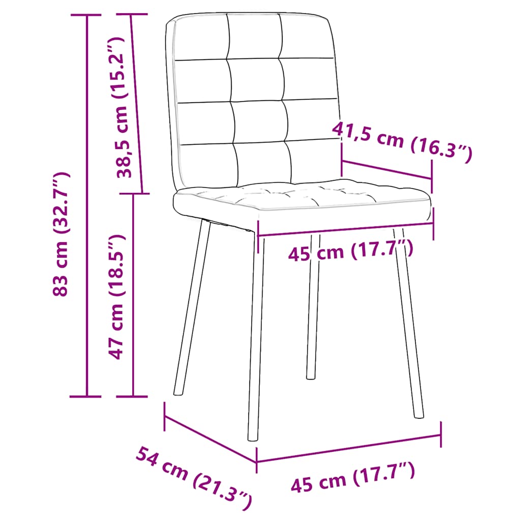 Chaises à manger lot de 2 Crème Velours Chaises de cuisine vidaXL