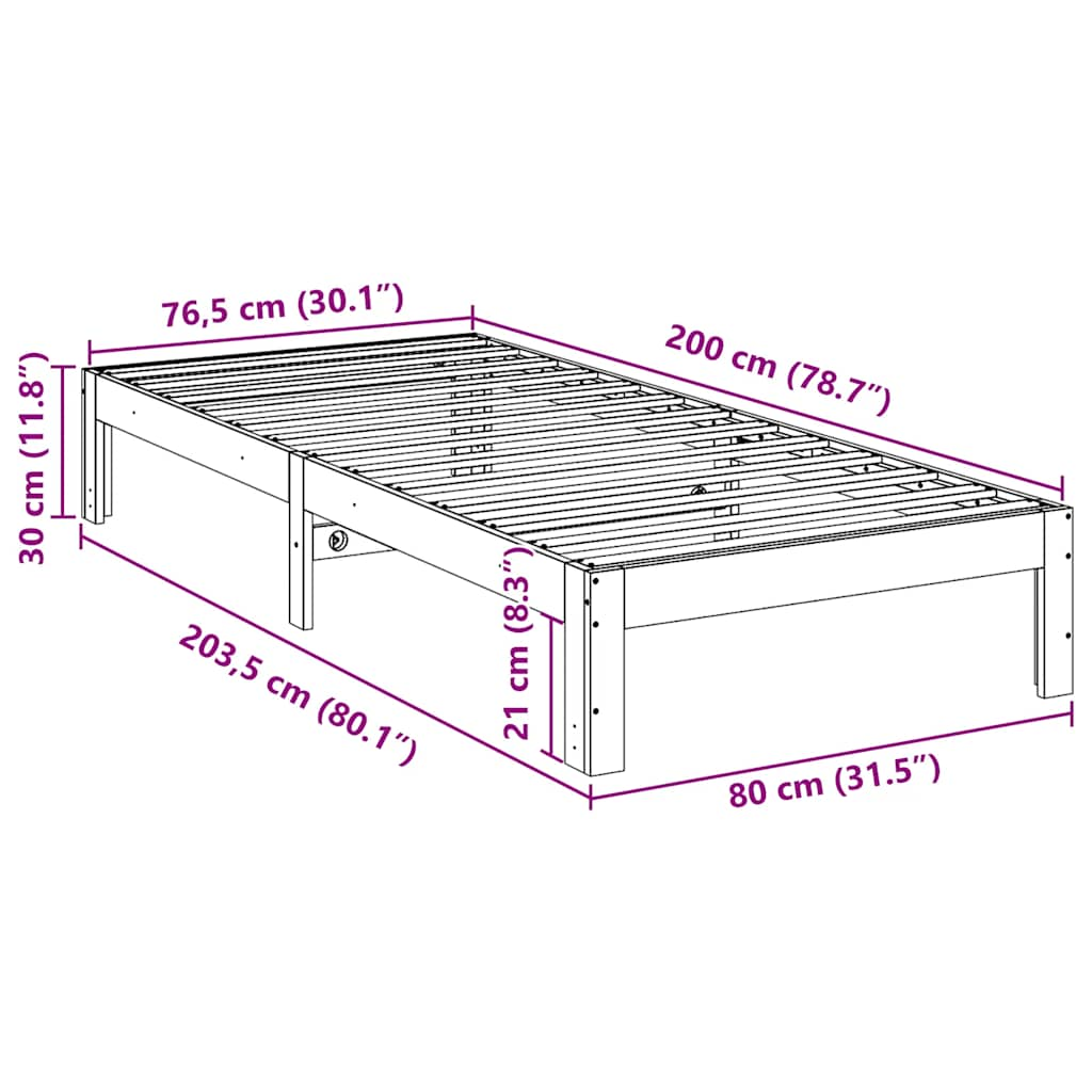 Cadre de lit sans matelas cire marron 80x200 cm bois pin massif Lits & cadres de lit vidaXL