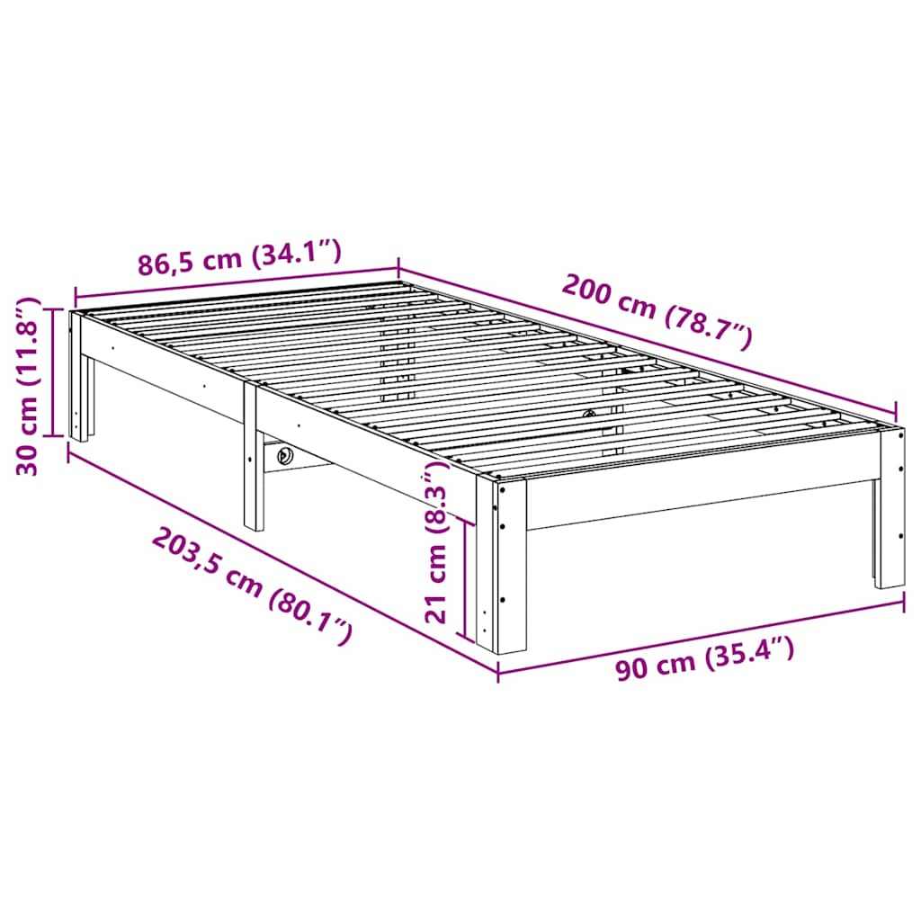 Cadre de lit sans matelas cire marron 90x200 cm bois pin massif Lits & cadres de lit vidaXL