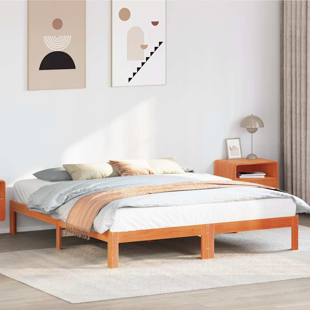 Cadre de lit sans matelas cire marron 180x200cm bois pin massif Lits & cadres de lit vidaXL