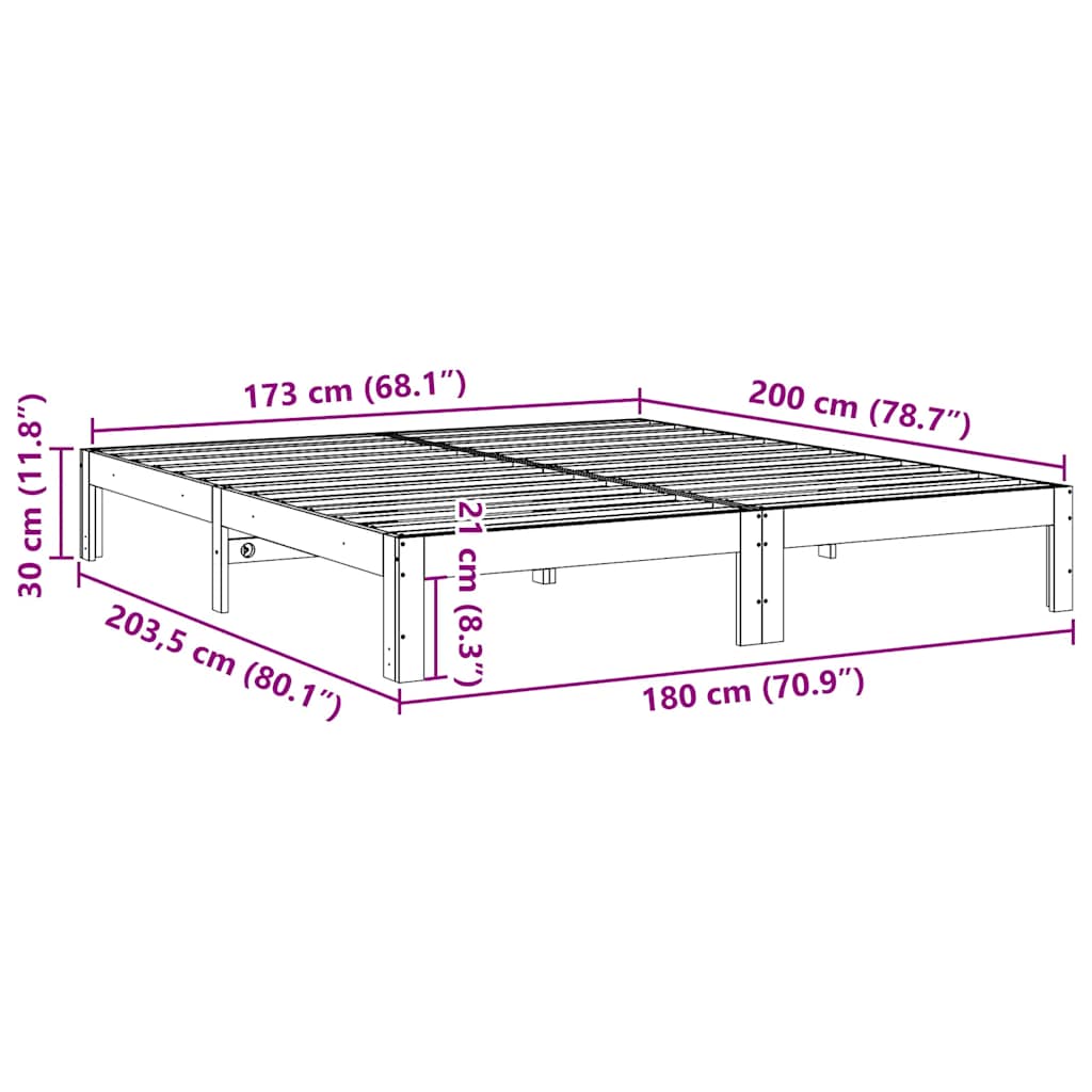 Cadre de lit sans matelas cire marron 180x200cm bois pin massif Lits & cadres de lit vidaXL