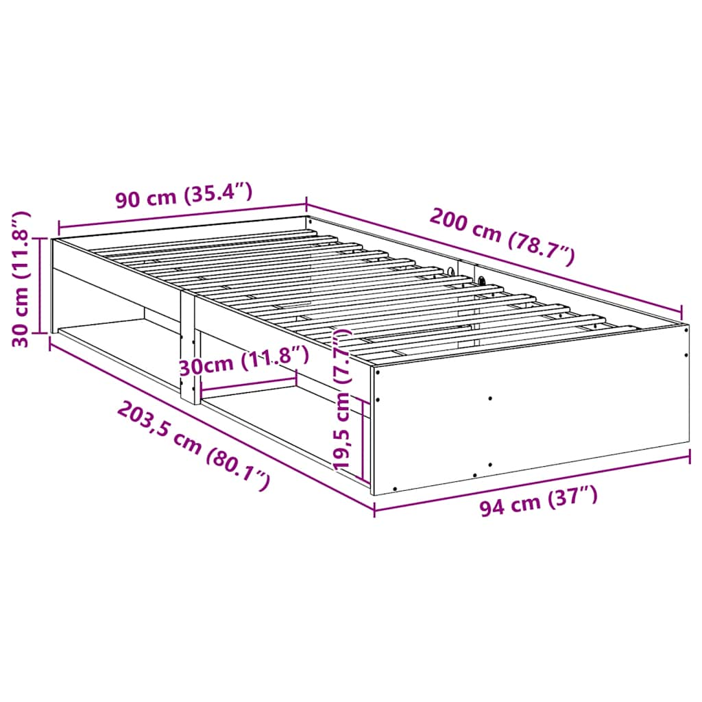 Lit de jour sans matelas cire marron 90x200 cm bois pin massif Lits & cadres de lit vidaXL