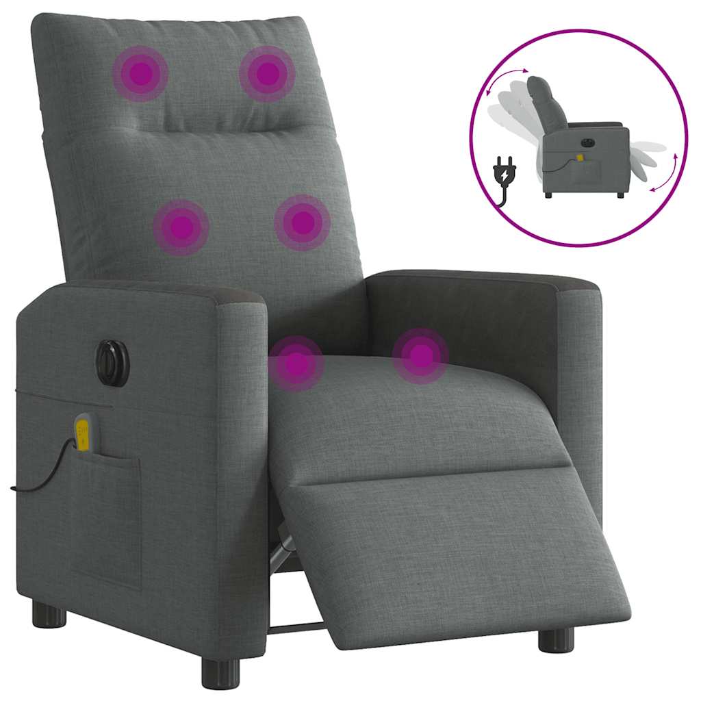 Fauteuil inclinable de massage électrique gris foncé tissu Fauteuils vidaXL