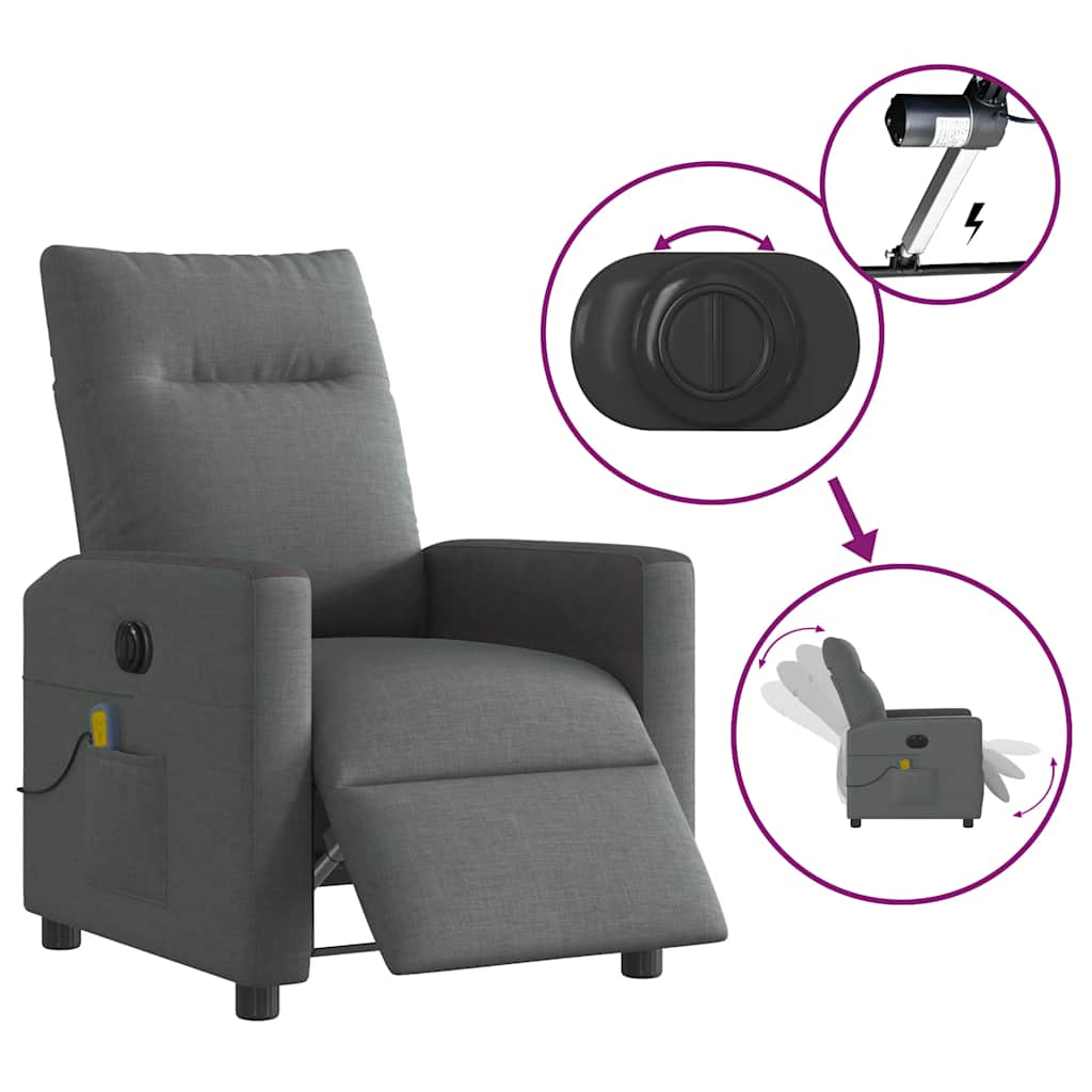 Fauteuil inclinable de massage électrique gris foncé tissu Fauteuils vidaXL