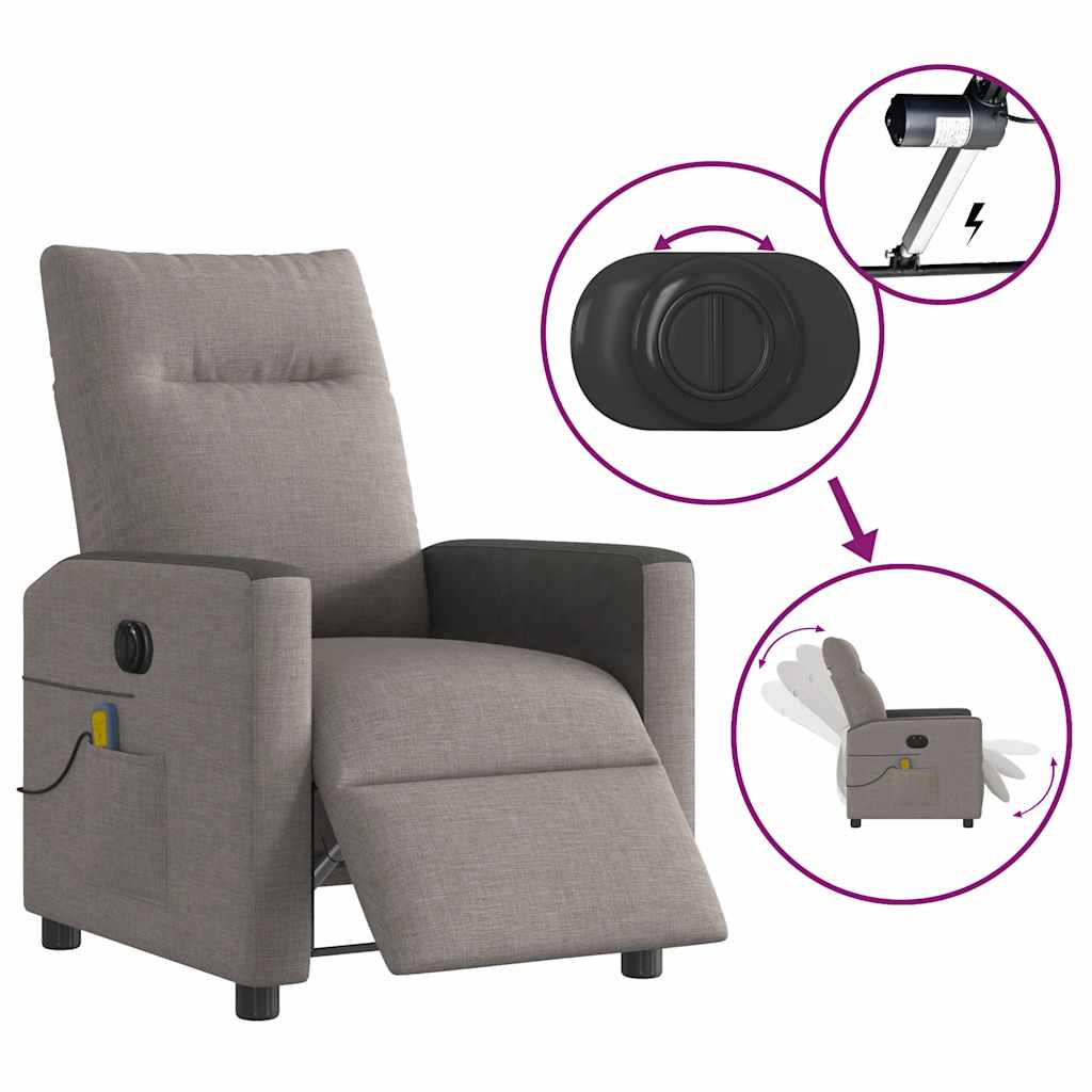 Fauteuil de massage inclinable électrique Taupe Tissu Fauteuils vidaXL