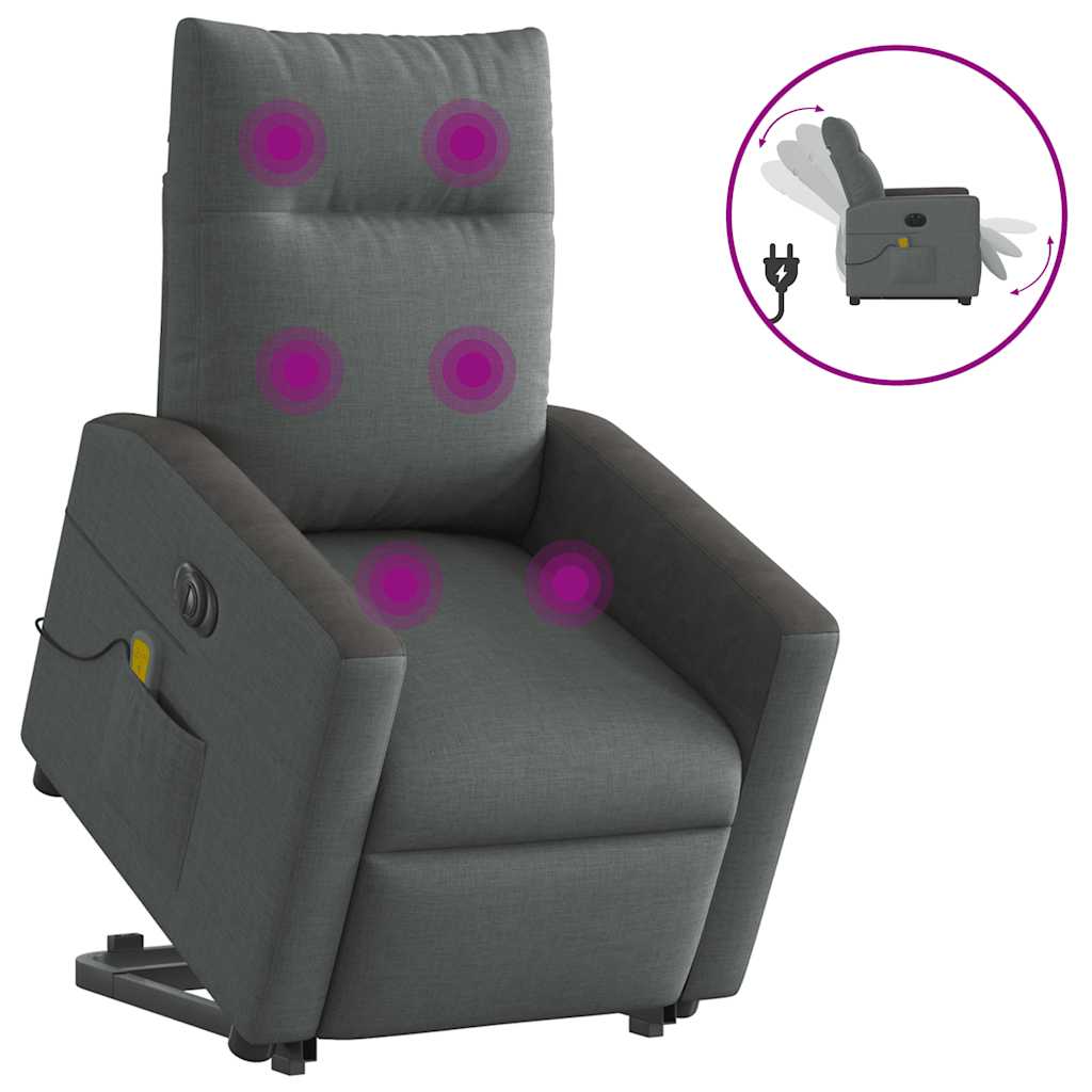 Fauteuil inclinable de massage électrique Gris foncé Tissu Fauteuils vidaXL