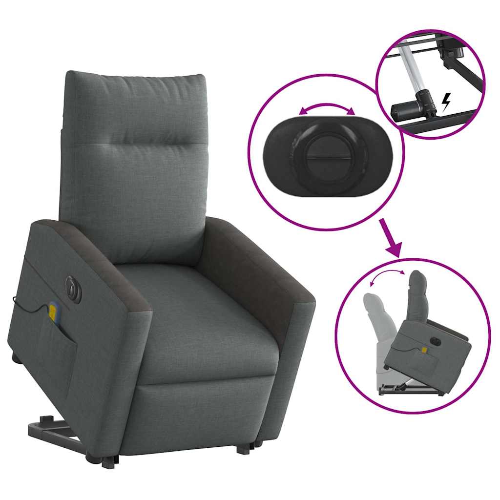 Fauteuil inclinable de massage électrique Gris foncé Tissu Fauteuils vidaXL