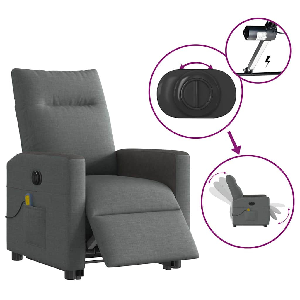 Fauteuil inclinable de massage électrique Gris foncé Tissu Fauteuils vidaXL